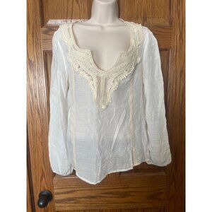 Wet Seal Lace Trimmed Long Sleeve Blouse White Vintage Cottagecore Y2K Romantic